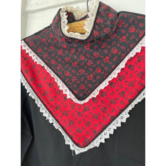 Vintage 1970s High Collar Prairie Blouse Black Red Size Small - Picture 5 of 12
